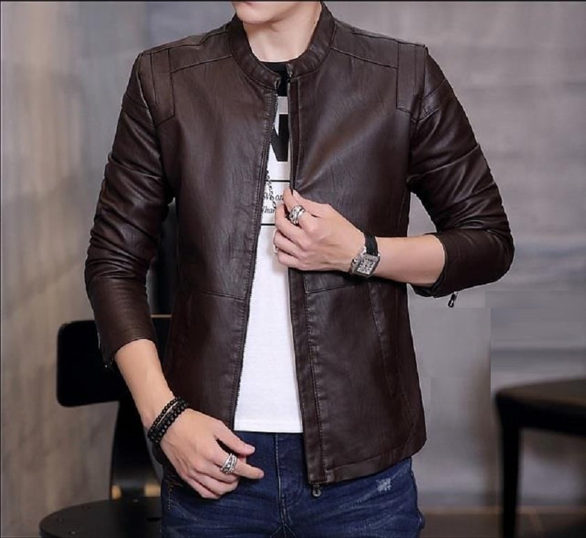 Stylis Cofee Color PU Leather Jacket